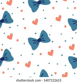 cute seamless pattern with bows and hearts. vector image. can be used as packaging paper, textile, background, walpaper and other design.