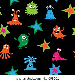 Cute seamless pattern with a bright children's patterns and monsters