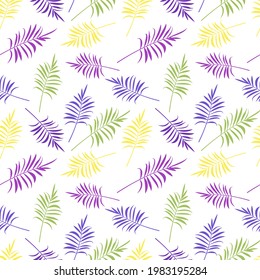 Cute seamless pattern from bright leaves. Multicoloured spring or summer print with floral ornaments. Festive decorations and elements for textiles, paper, holidays and design. Vector illustration.