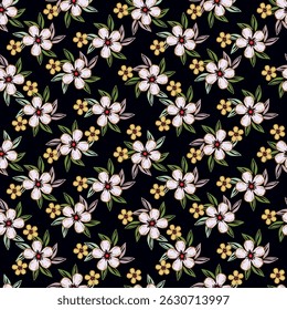 Cute seamless pattern with bright tiny flowers 