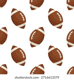 Padrão perfeito bonito com bola de rúgbi marrom. Impressão de futebol americano.