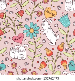 Cute seamless pattern with bunnies
