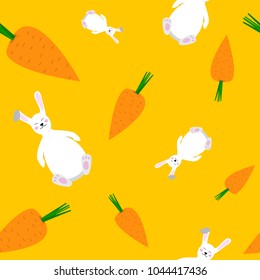 Cute seamless pattern of bunny and carrots on yellow background cartoon style vector illustration
