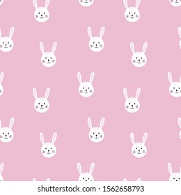 Cute seamless pattern with bunny faces. Background for kids with wild animals - rabbit. Vector illustration