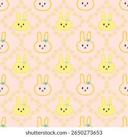 Cute seamless pattern with bunny and florals frames. Great for sticker, card, baby product, kid's room. Vector illustration.