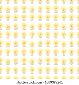 Cute seamless pattern with burning candles of different shapes. White background. Flat style illustration.