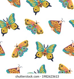 Patrón perfecto con mariposas y polillas. El insecto Doodle de estilo minimalista. Ilustración dibujada a mano. 