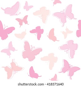 Cute seamless pattern with butterflies in pastel pink.