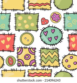 Cute seamless pattern with buttons sew and patchwork. Seamless pattern for handmade.