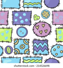 Cute seamless pattern with buttons sew and patchwork. Seamless pattern for handmade.