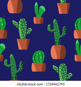 Cute seamless pattern with cactus and abstract elements. Floral textile, fabric, wrapping paper design. Vector illustration with house plants. EPS 10