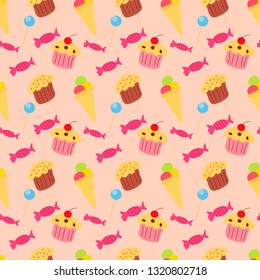 
cute seamless pattern of cakes and sweets for printing on paper and fabric