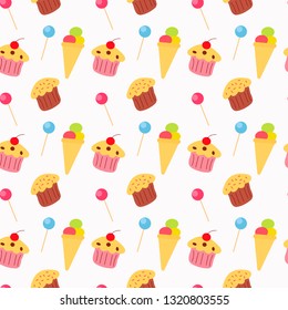 
cute seamless pattern of cakes and sweets 