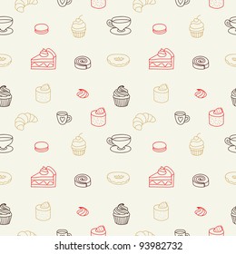Cute seamless pattern with cakes and sweets