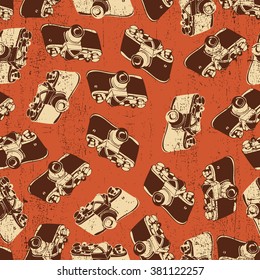 Cute seamless pattern with camera, retro background, retro camera, photograph seamless pattern, 