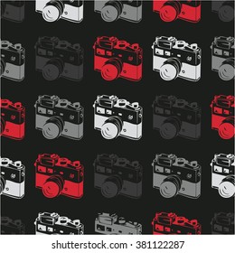 Cute seamless pattern with camera, retro background, retro camera, photograph seamless pattern, 