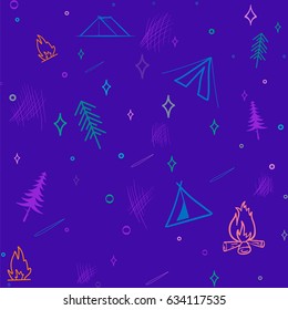 Cute seamless pattern camping in the woods.vector illustration for you design