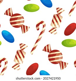 Cute seamless pattern with candies. White background. Flat style illustration.