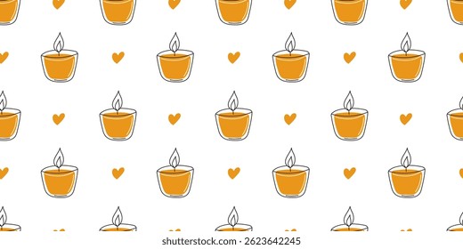 Cute seamless pattern with candles and hearts. Perfect for cozy, warm-themed designs, home decor, greeting cards, and seasonal branding.

