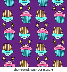 Cute seamless pattern with candy, ice cream, candy, donuts, cupcake, macaroons and other sweets