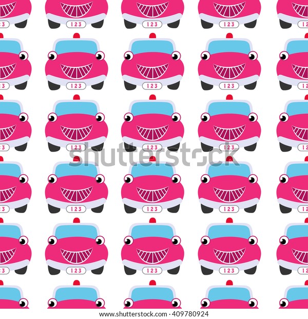 Cute\
seamless pattern with cute car, vector\
illustration