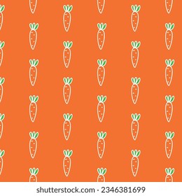 Cute seamless pattern with carrots and leaves. Vegetable, farm background. Vector illustration design.