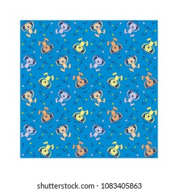 Cute seamless pattern with cartoon animals. A template with simple stylized symbols.