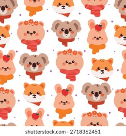 Lindo patrón sin fisuras animales de dibujos animados con elemento de invierno para Navidades y Fondo de pantalla de invierno