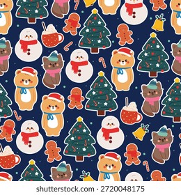 Lindo patrón sin fisuras animales de dibujos animados con Navidades elemento de dibujo para Navidades Fondo de pantalla y papel de regalo