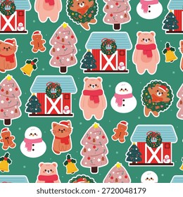 Lindo patrón sin fisuras animales de dibujos animados con Navidades elemento de dibujo para Navidades Fondo de pantalla y papel de regalo