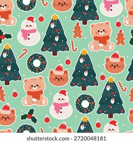 Lindo patrón sin fisuras animales de dibujos animados con Navidades elemento de dibujo para Navidades Fondo de pantalla y papel de regalo