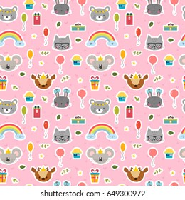 Cute seamless pattern with cartoon animals. Sweet background for children. Vector illustration