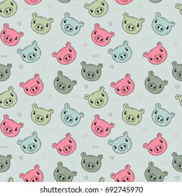 Cute seamless pattern with cartoon animals. Pattern with simple stylized characters in calm colors
