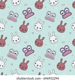 Cute seamless pattern with cartoon animals. Pattern with simple stylized characters in calm colors