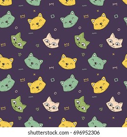 Cute seamless pattern with cartoon animals. Pattern with simple stylized characters in calm colors