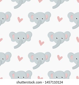 cute seamless pattern with cartoon baby elephant for kids. animal on blue background. vector illustration. 