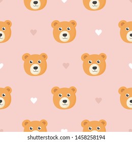 cute seamless pattern and cartoon baby teddy bears for kids  animal pink background  vector illustration  