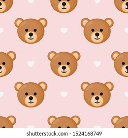 cute seamless pattern and cartoon baby teddy bears for kids  animal pink background  vector illustration  