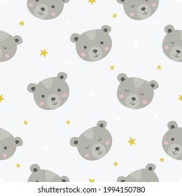 cute seamless pattern and cartoon baby teddy bears for kids  animal white background  vector illustration  