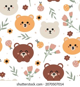cute seamless pattern with cute cartoon of bear and flowers. for fabric print, kids wallpaper
