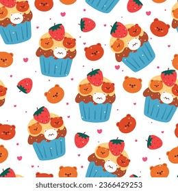 cute seamless pattern cartoon bear with cute dessert. animal wallpaper for kids, textile, fabric print, gift wrap paper