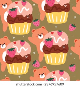 cute seamless pattern cartoon bear with cute dessert. animal wallpaper for kids, textile, fabric print, gift wrap paper