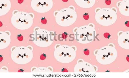 cute seamless pattern cartoon bear with strawberry. cute animal background pattern for desktop wallpaper