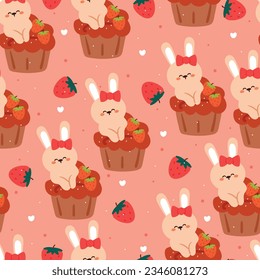 cute seamless pattern cartoon bunny with cute dessert. animal wallpaper for kids, textile, fabric print, gift wrap paper