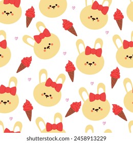 cute seamless pattern cartoon bunny with cute dessert. animal wallpaper for kids, textile, fabric print