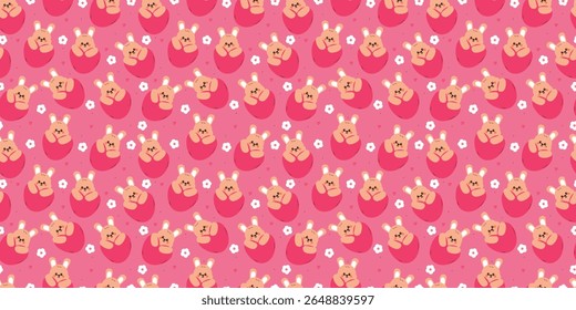 cute seamless pattern cartoon bunny with big pink heart balloon for desktop wallpaper and background