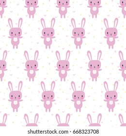 Cute seamless pattern with cartoon bunny. Funny background for little girls and boys. Cartoon baby animals. Vector illustration