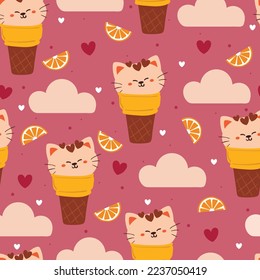 cute seamless pattern cartoon cat. cute animal wallpaper for gift wrap paper, textile