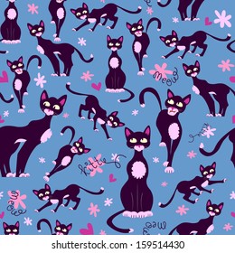 Cute seamless pattern with cartoon cats