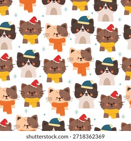 cute seamless pattern cartoon cats wearing winter element for Christmas and winter wallpaper